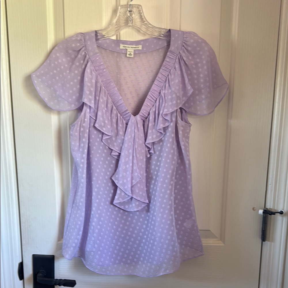 Banana Republic Purple Puff Sleeve Blouse with Ruffled Tie Front
